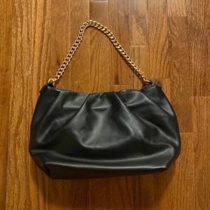 New - black faux leather purse with gold chain